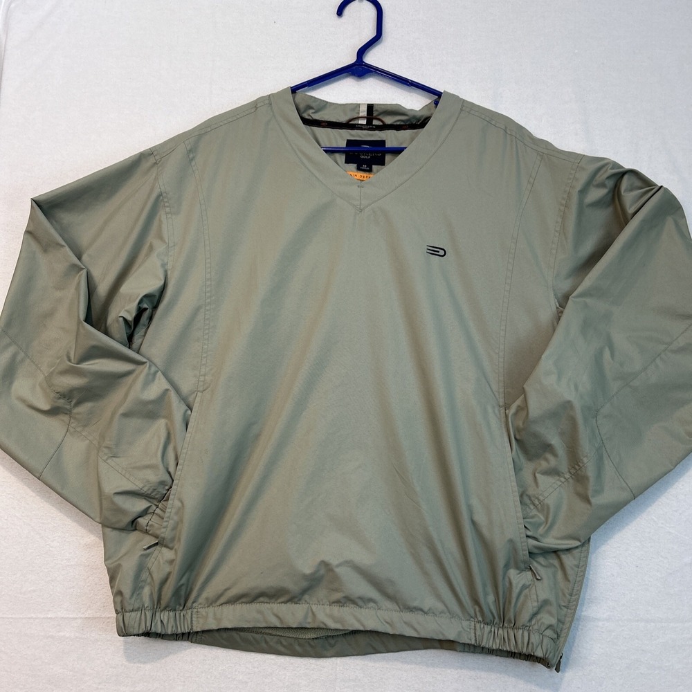 Dockers Golf Mens Pullover Long Sleeve V-Neck Lined Windbreaker Tan Size Medium